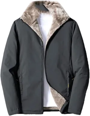Adhdyuud Men Casual Padded Cotton Jacket Coat Windbreaker Lamb Wool Parka Oversize Warm Fleece Jackets Dark gray9 2XL(65-75kg)