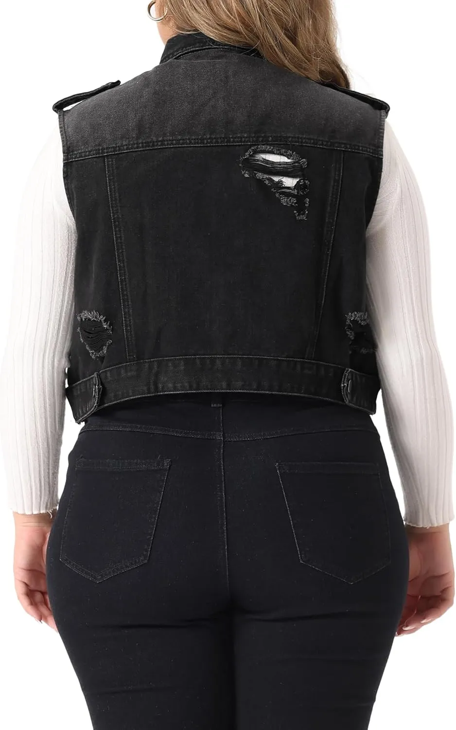 Agnes Orinda Plus Size Denim Vest for Women Sleeveless Button Jean Crop Denim Jacket Vest
