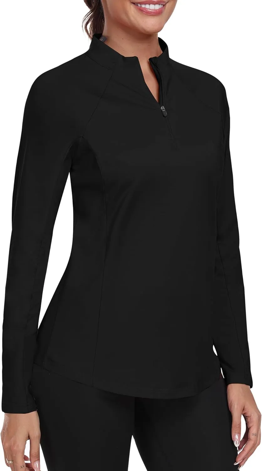 AIRIKE Long Sleeve Golf Polo Shirts for Women Stand Up Collar Thermal Fleece Womens Tank Top