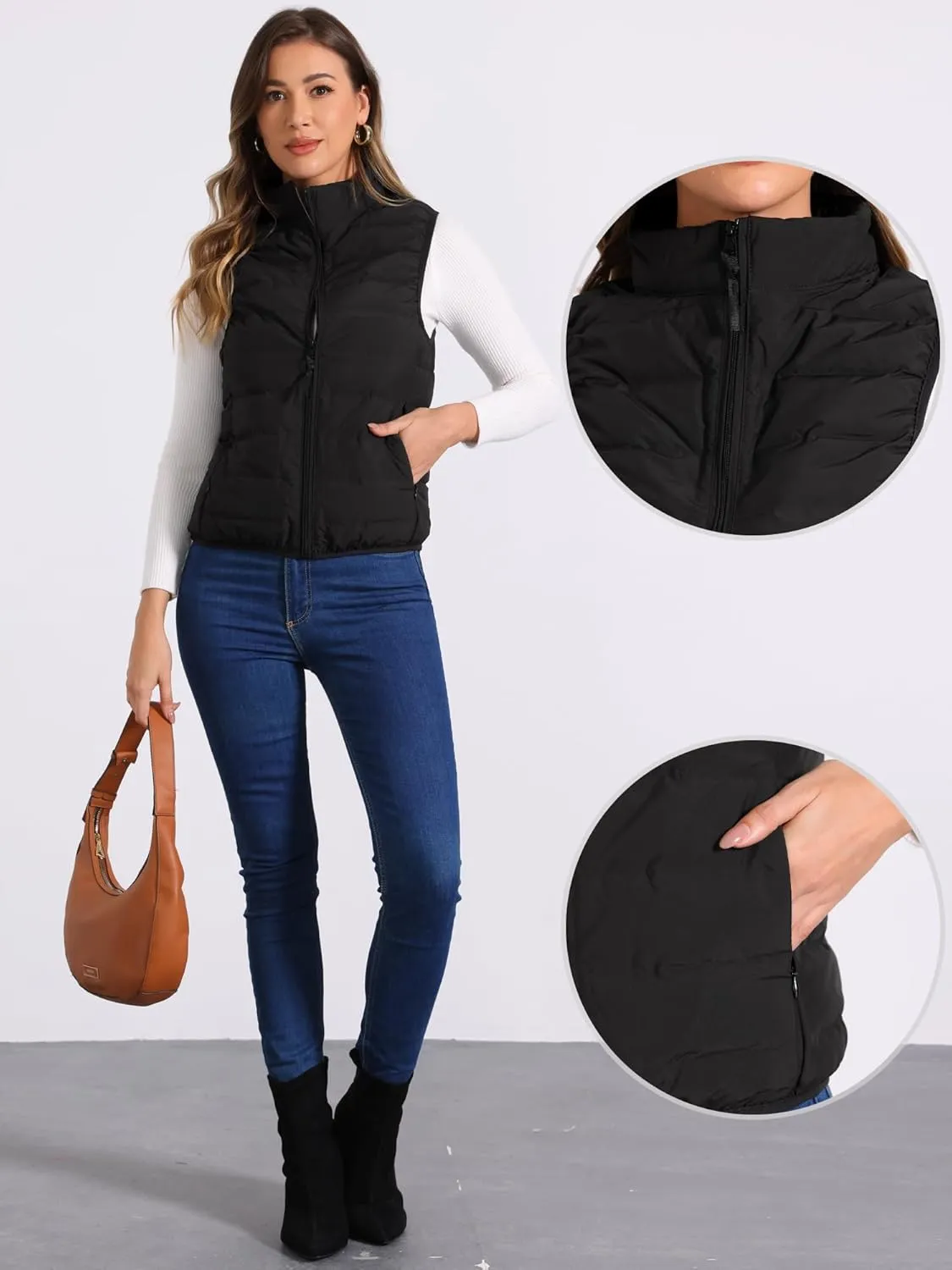 Allegra K Sleeveless Puffer Vests for Women's Lightweight Zip Up Vest