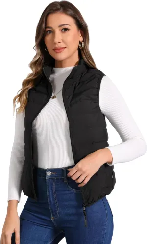 Allegra K Sleeveless Puffer Vests for Women's Lightweight Zip Up Vest