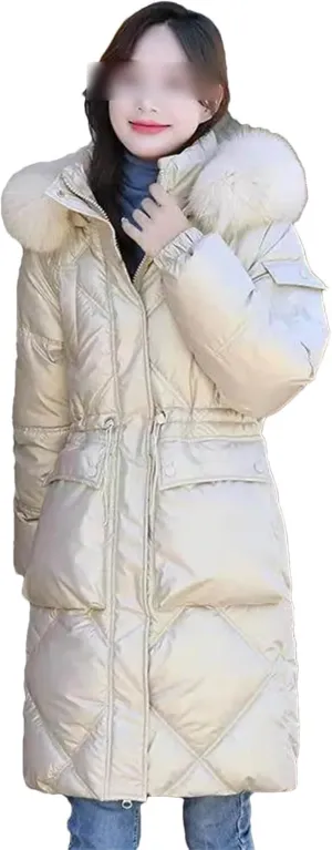 Autumn Winter Hooded Fur Collar Long Parkas Mujer Thick Warm Down Cotton Padded Jacket Casual Hoodies Coat