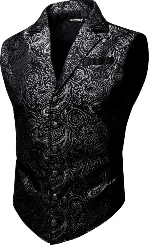 Barry.Wang Mens Victorian Vest Steampunk Gothic Paisley Tailored Collar Waistcoat Halloween Themed Party