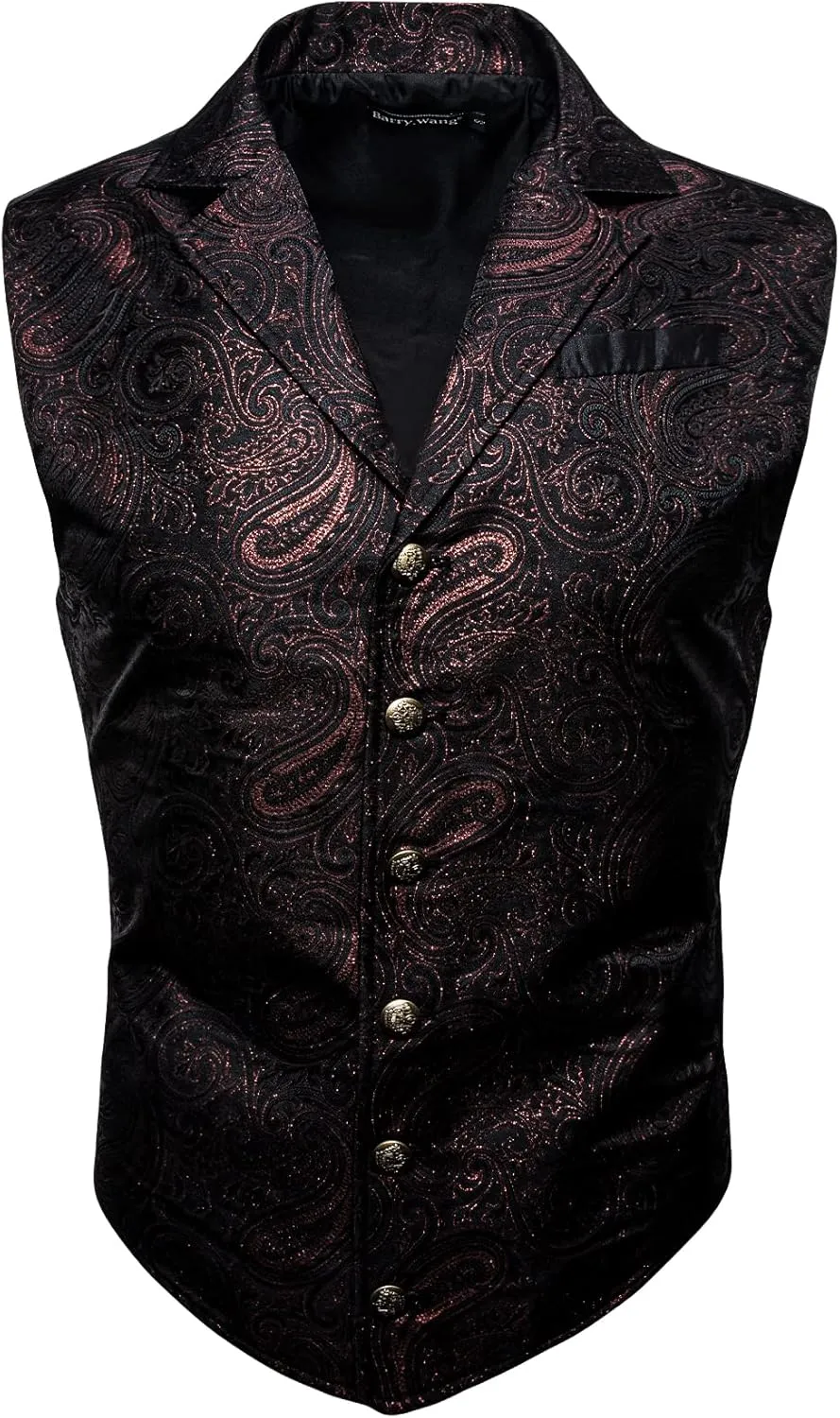 Barry.Wang Mens Victorian Vest Steampunk Gothic Paisley Tailored Collar Waistcoat Halloween Themed Party