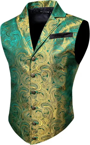 Barry.Wang Mens Victorian Vest Steampunk Gothic Paisley Tailored Collar Waistcoat Halloween Themed Party