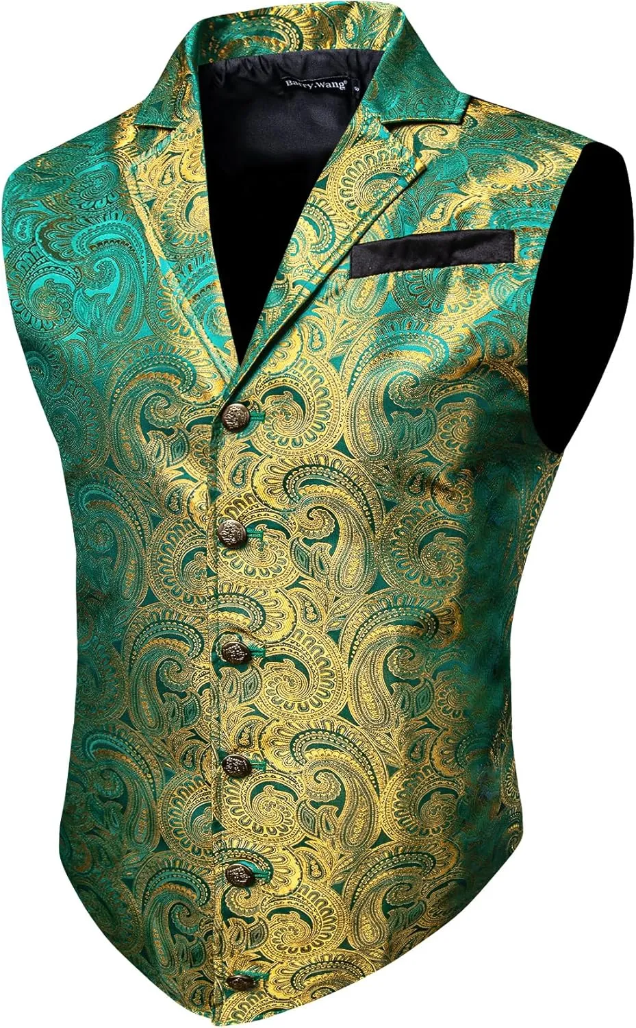 Barry.Wang Mens Victorian Vest Steampunk Gothic Paisley Tailored Collar Waistcoat Halloween Themed Party