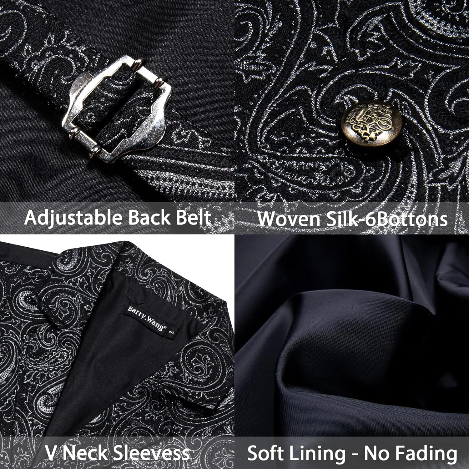 Barry.Wang Mens Victorian Vest Steampunk Gothic Paisley Tailored Collar Waistcoat Halloween Themed Party