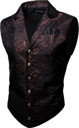Barry.Wang Mens Victorian Vest Steampunk Gothic Paisley Tailored Collar Waistcoat Halloween Themed Party
