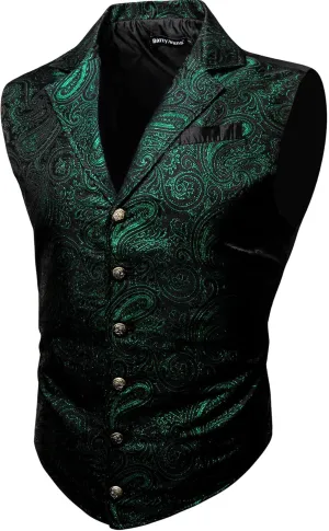 Barry.Wang Mens Victorian Vest Steampunk Gothic Paisley Tailored Collar Waistcoat Halloween Themed Party
