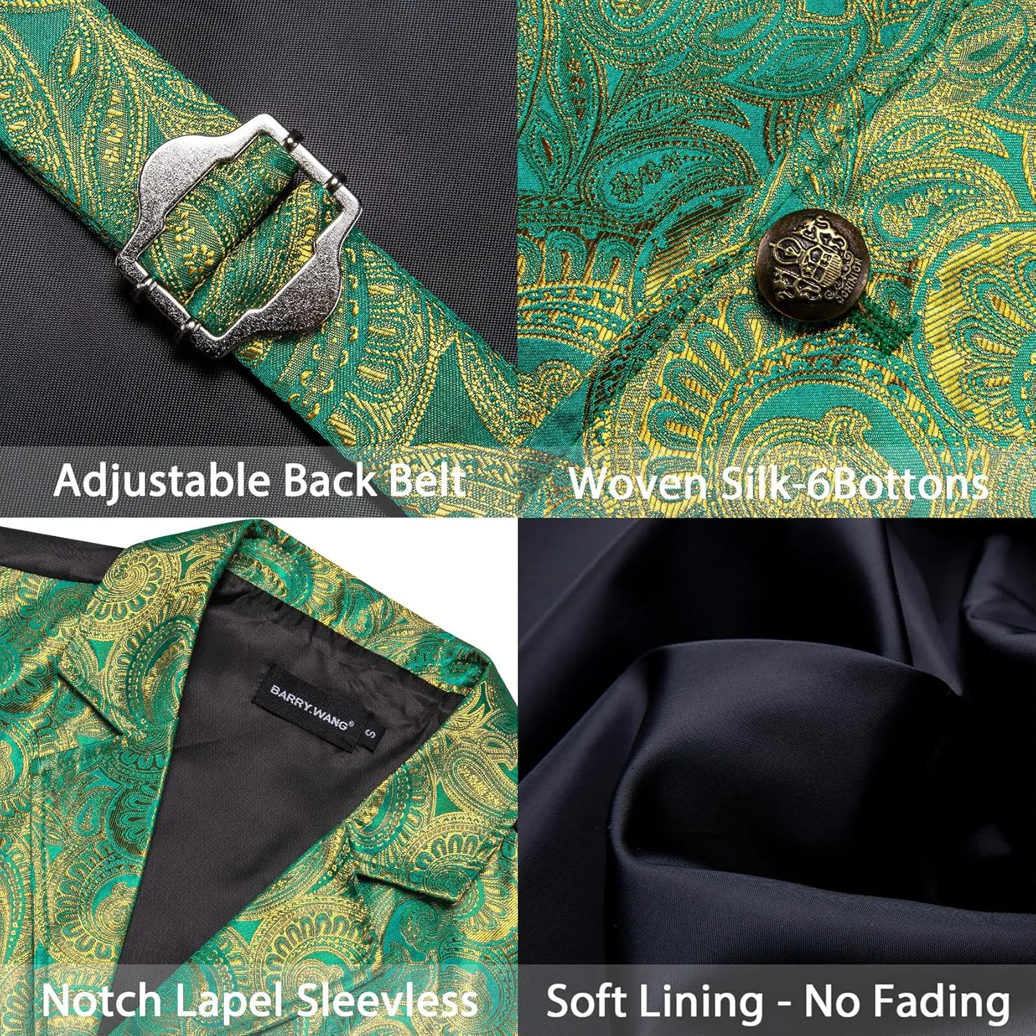 Barry.Wang Mens Victorian Vest Steampunk Gothic Paisley Tailored Collar Waistcoat Halloween Themed Party