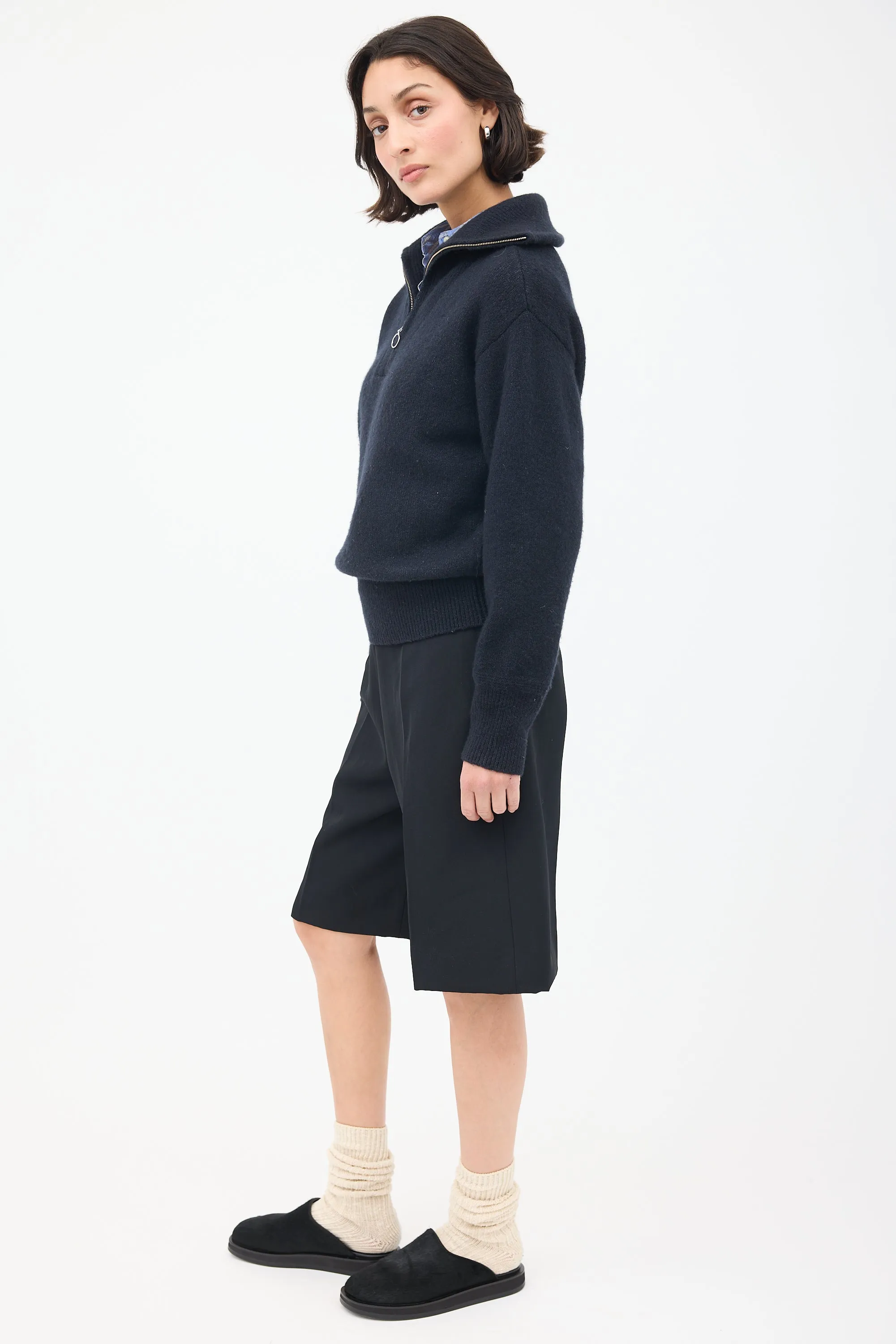 Black Wool Fancy Zip Sweater