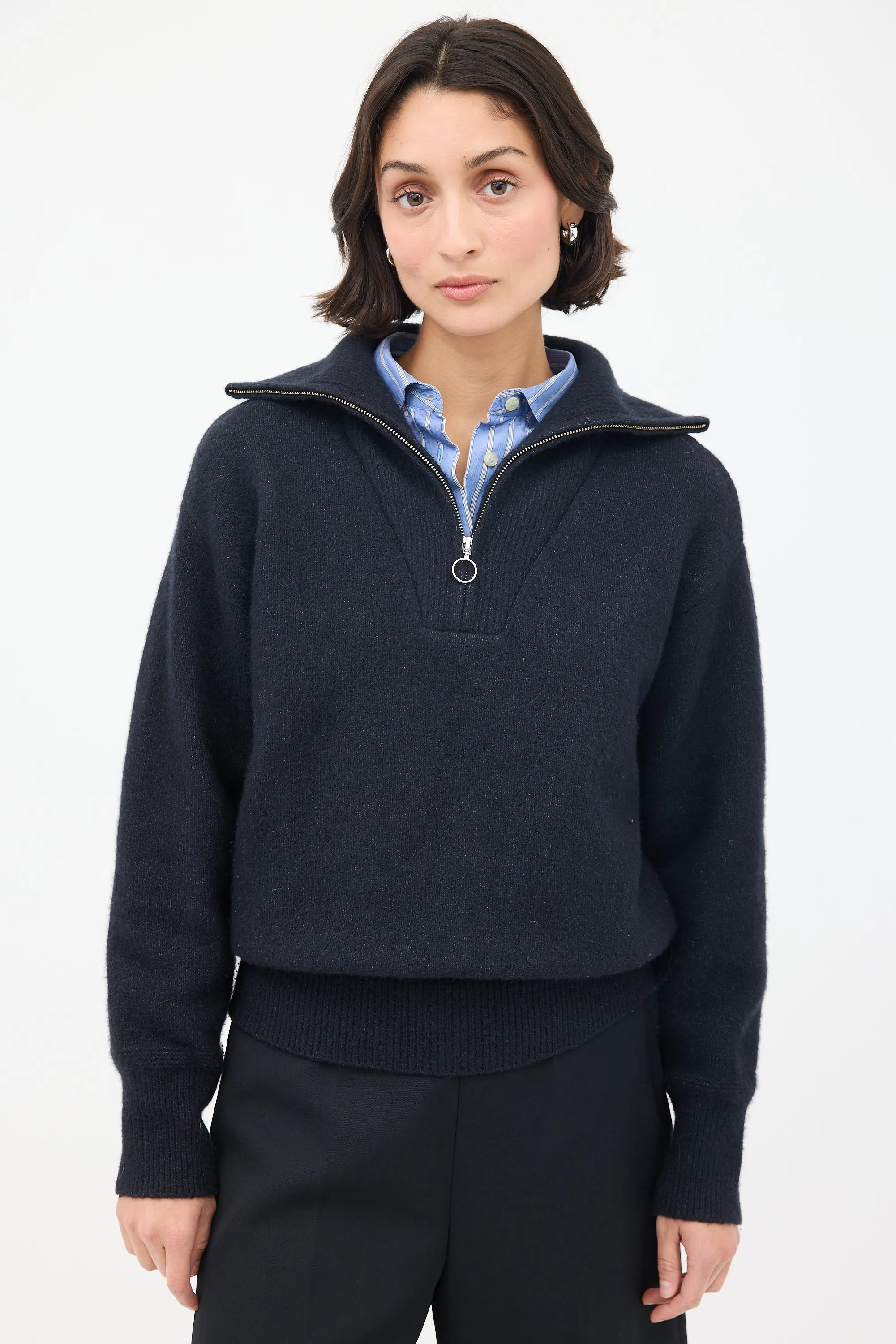 Black Wool Fancy Zip Sweater