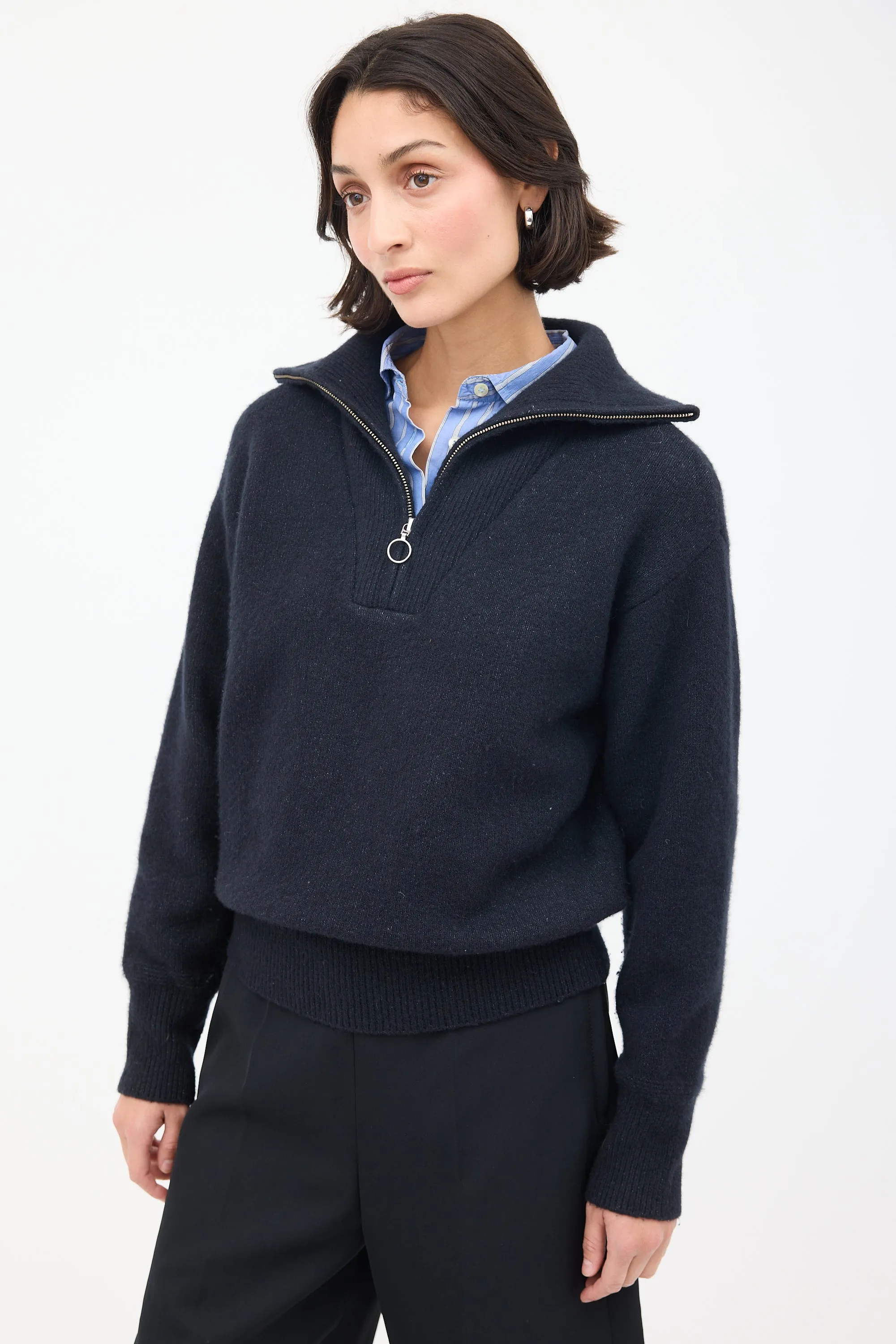 Black Wool Fancy Zip Sweater