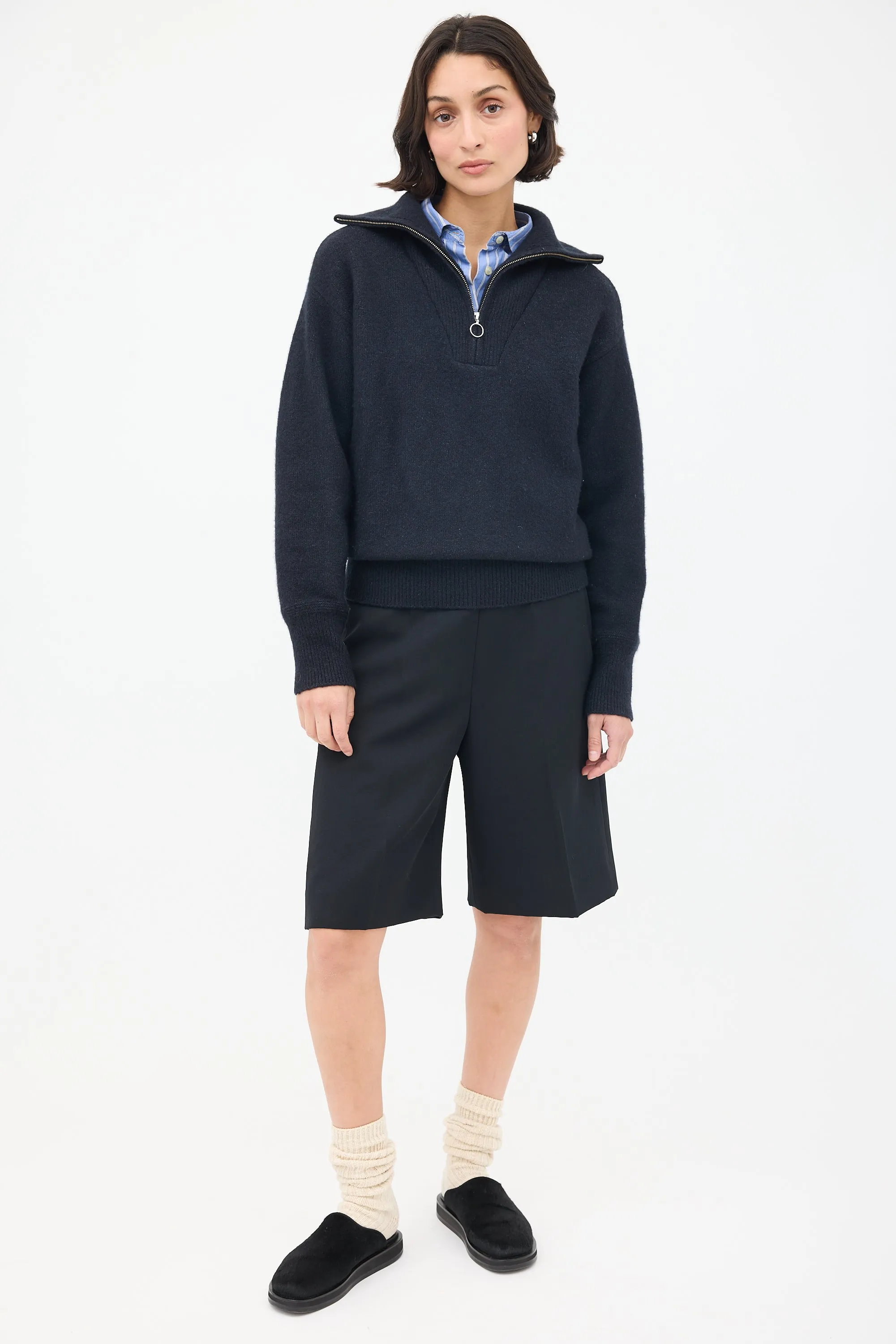 Black Wool Fancy Zip Sweater