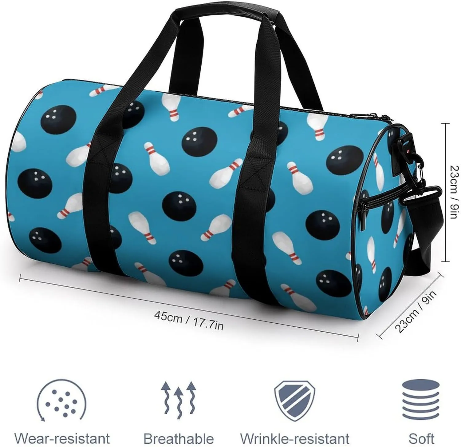 Bowling Balls Duffelbag Outdoor Tote Bag Lightweight Duffelbag Picnic Bags Easy Carry Satchels Durable Handbag Convertible Duffle 17.7in/9in/9in