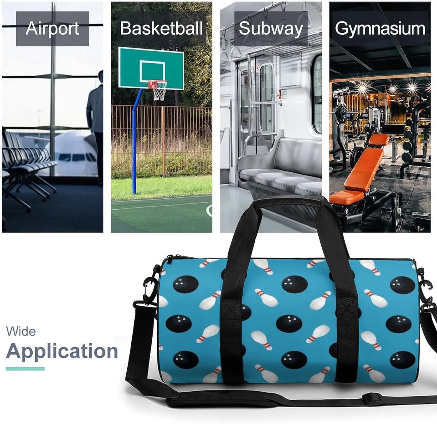 Bowling Balls Duffelbag Outdoor Tote Bag Lightweight Duffelbag Picnic Bags Easy Carry Satchels Durable Handbag Convertible Duffle 17.7in/9in/9in
