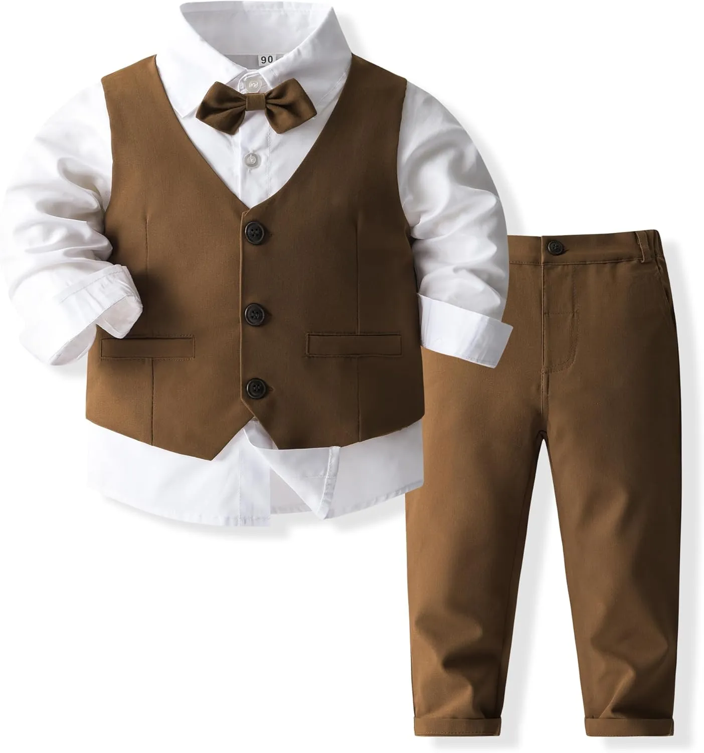 Boys 3Pcs Clothing Sets Cotton Long Sleeve Bowtie Shirts  Vest  Pants Casual Suit