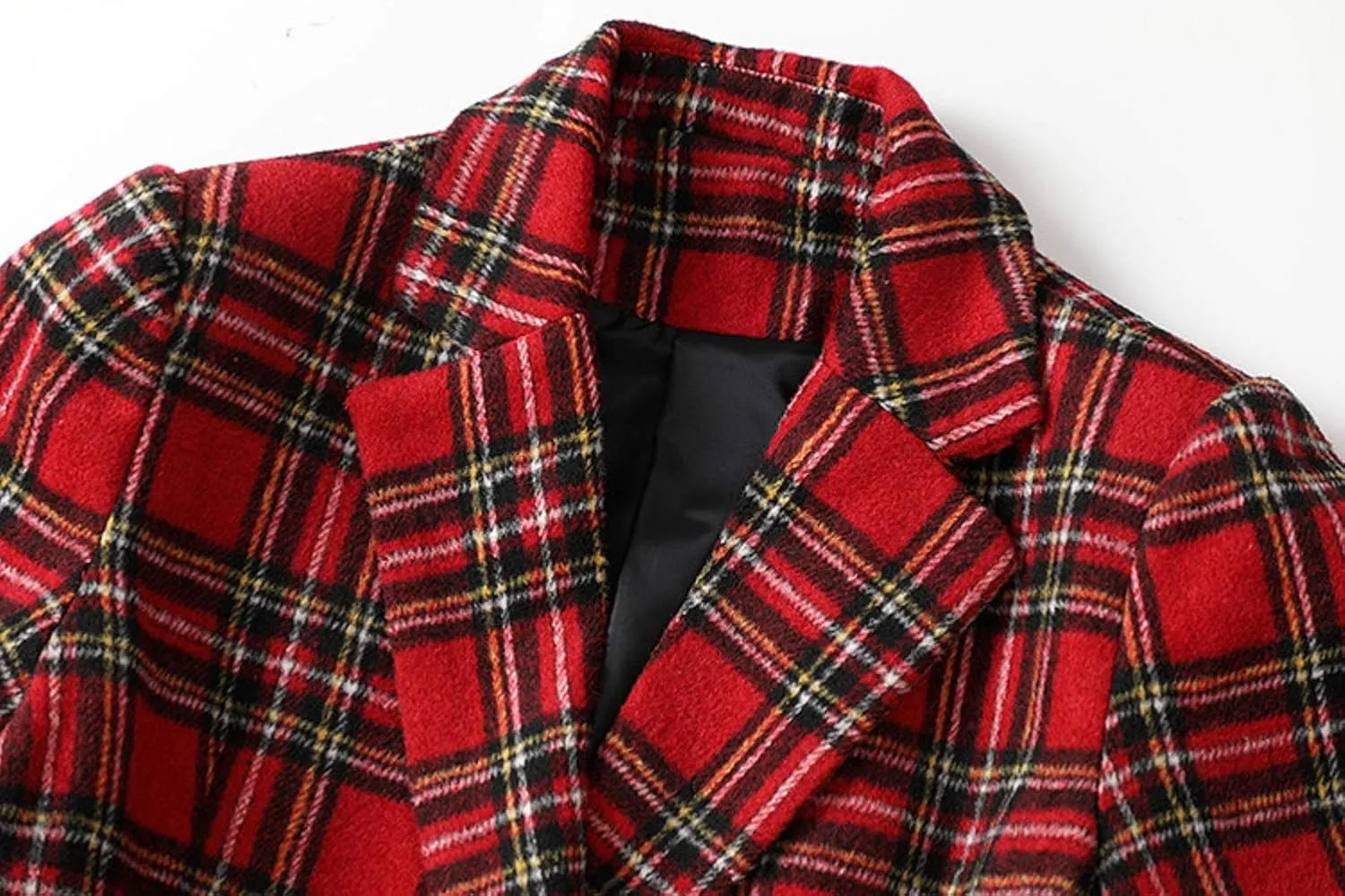 CHARTOU Women's Tailored Collar Slim Plaid Double Breasted Short Blazer Jacket