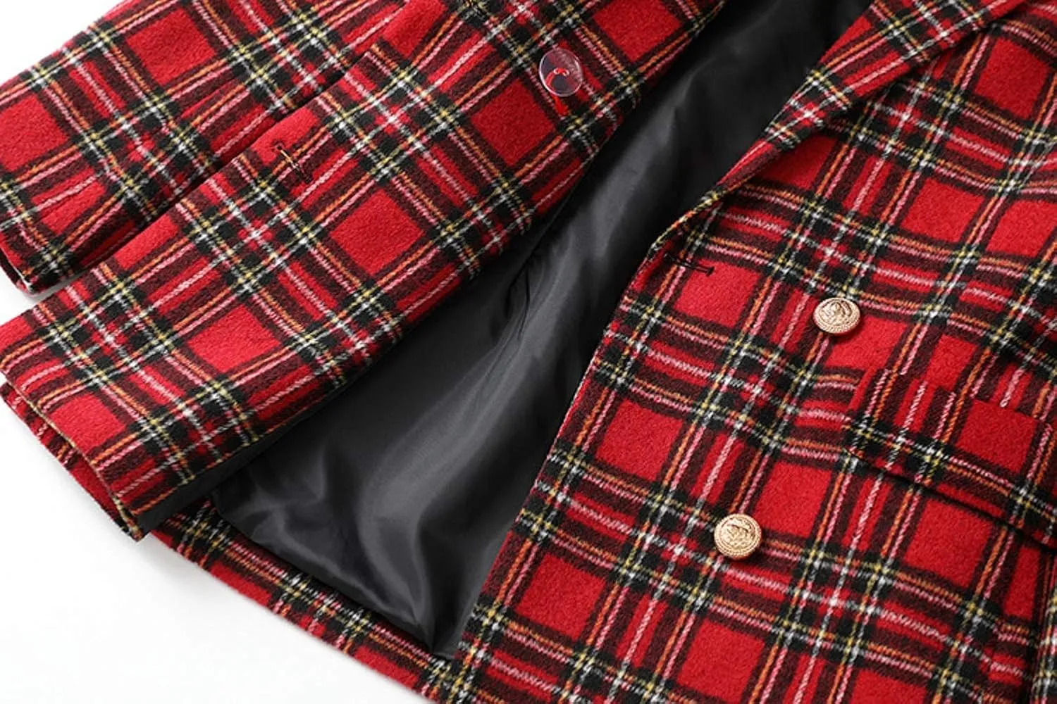 CHARTOU Women's Tailored Collar Slim Plaid Double Breasted Short Blazer Jacket