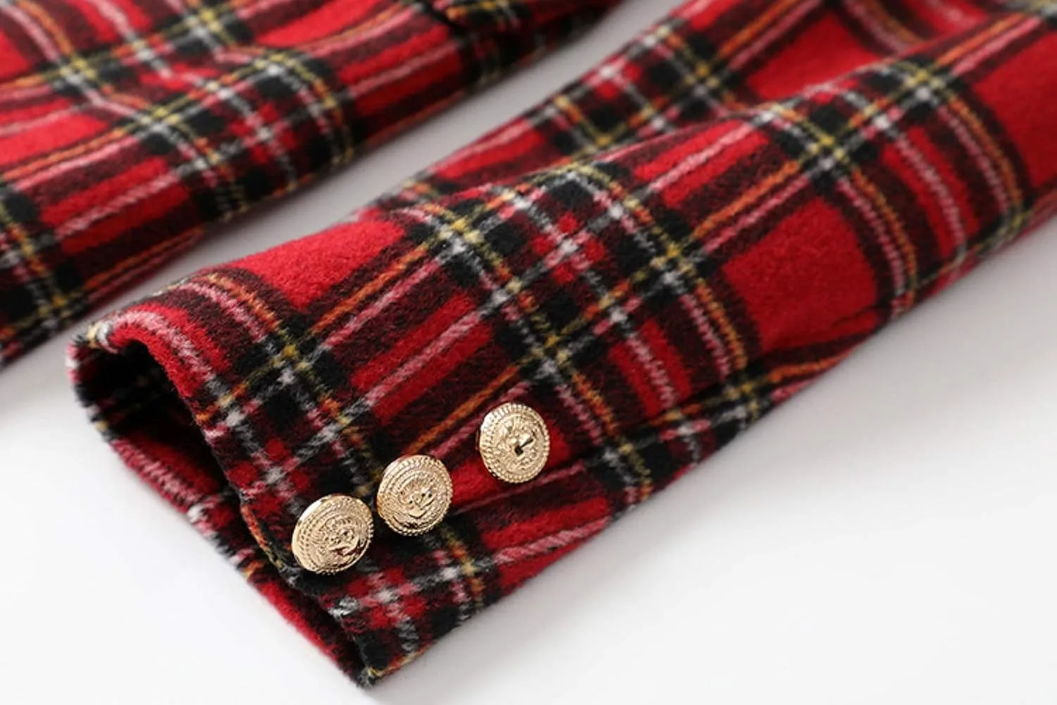 CHARTOU Women's Tailored Collar Slim Plaid Double Breasted Short Blazer Jacket