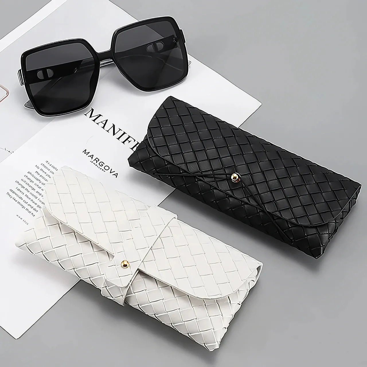 Chic Twist Braided Leather Sunglasses Case with Snap Closure