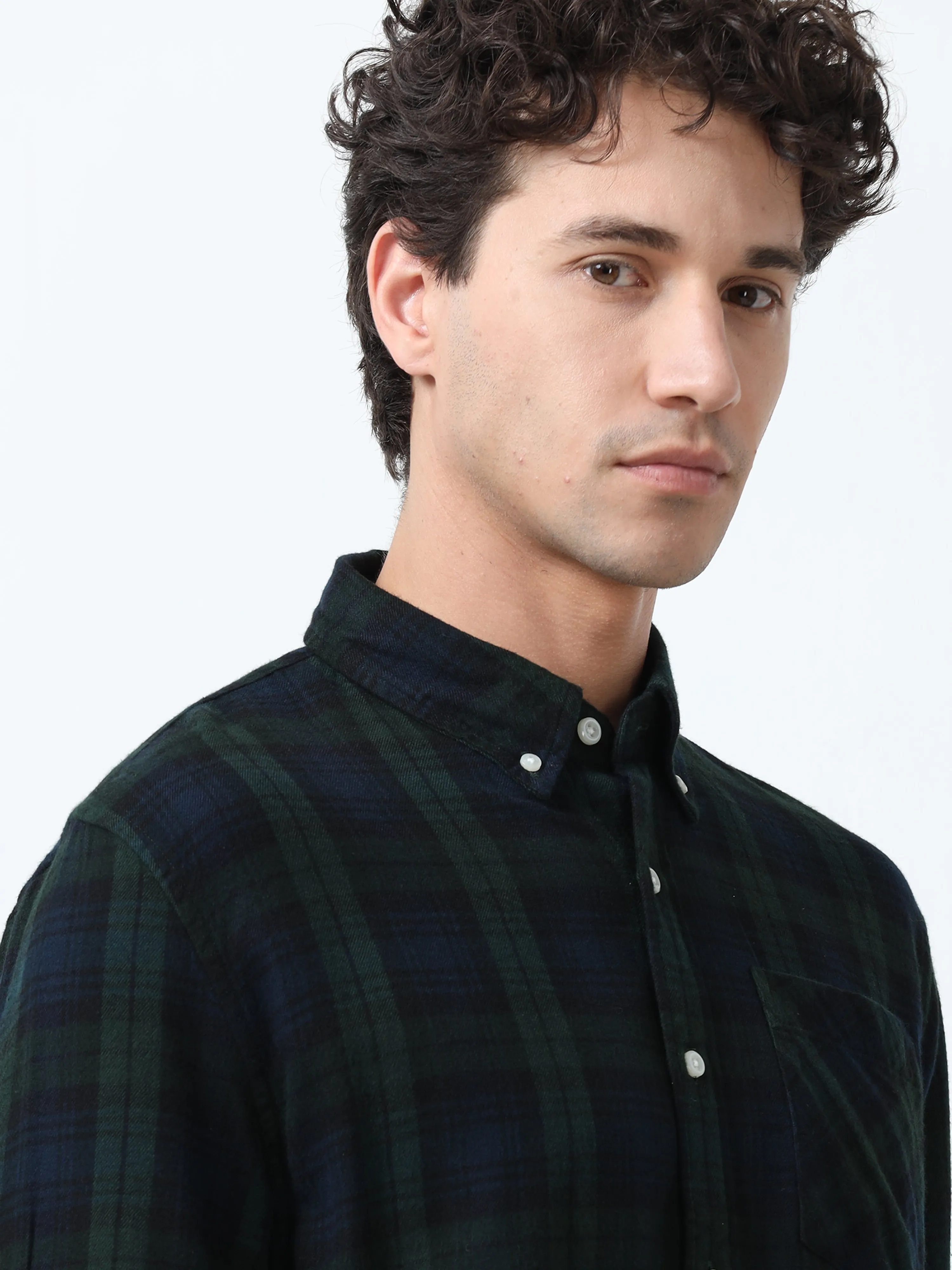 Clio - Brushed Checkered Shirt - Forest Green Checkered