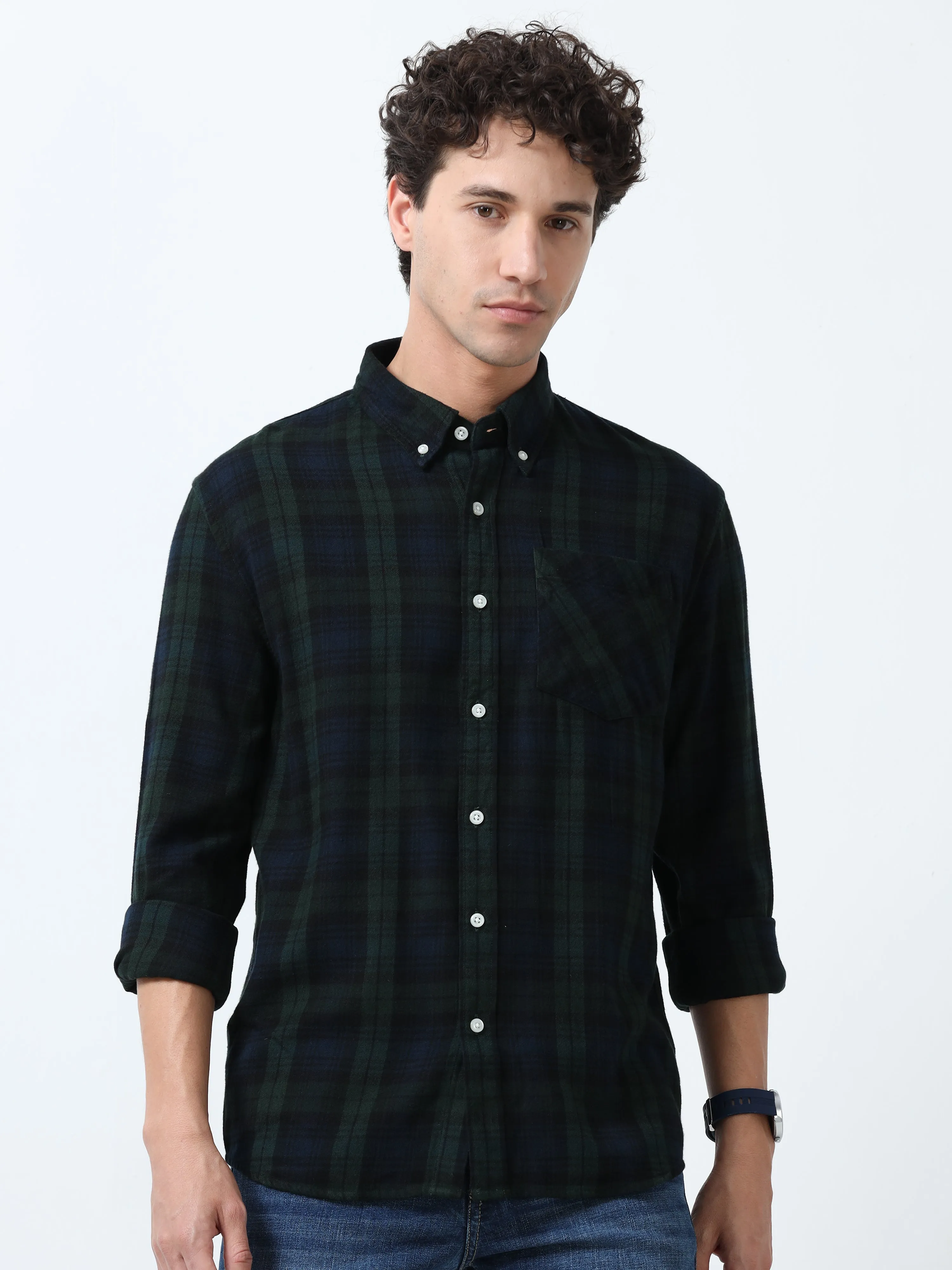 Clio - Brushed Checkered Shirt - Forest Green Checkered