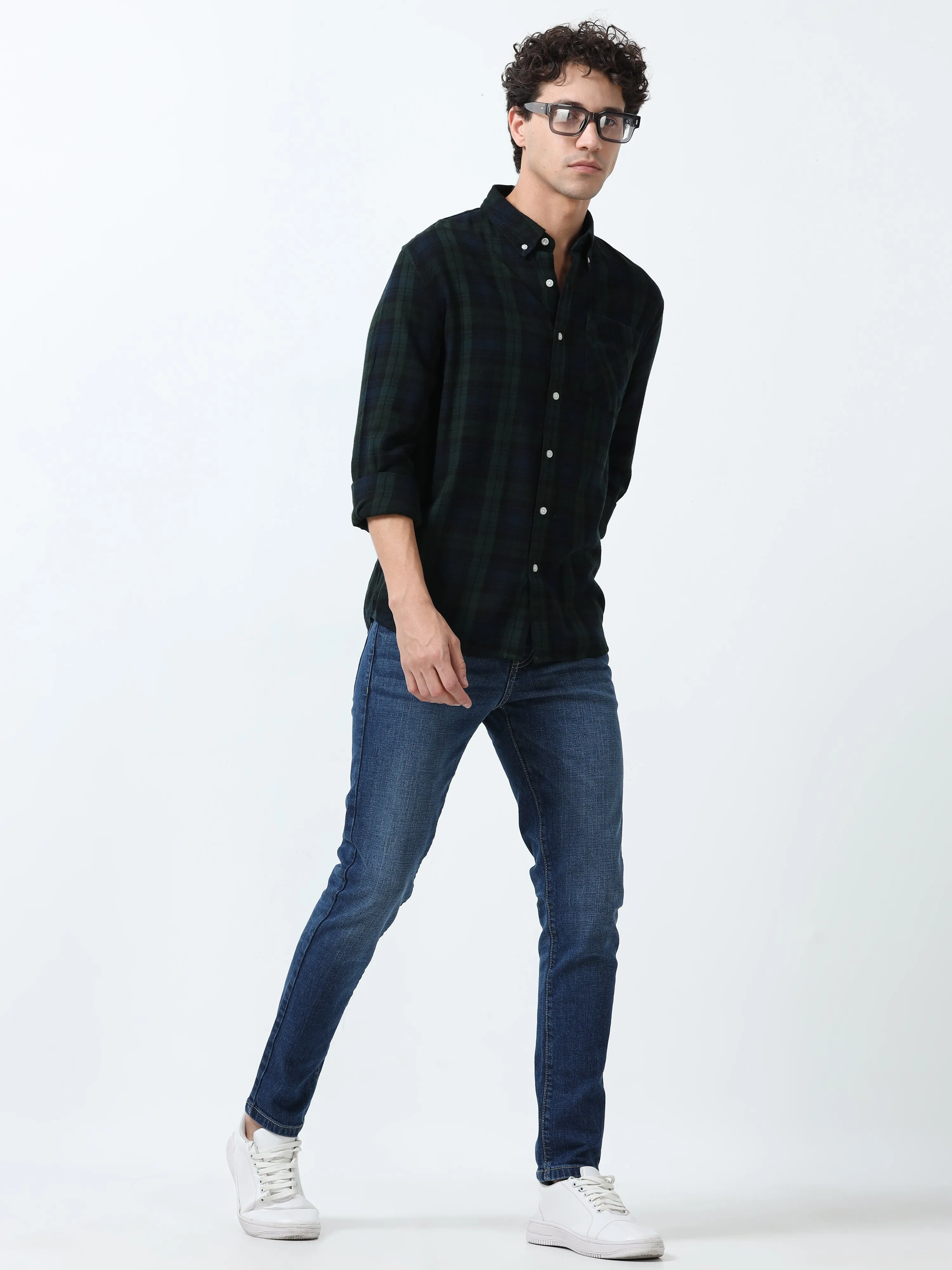 Clio - Brushed Checkered Shirt - Forest Green Checkered