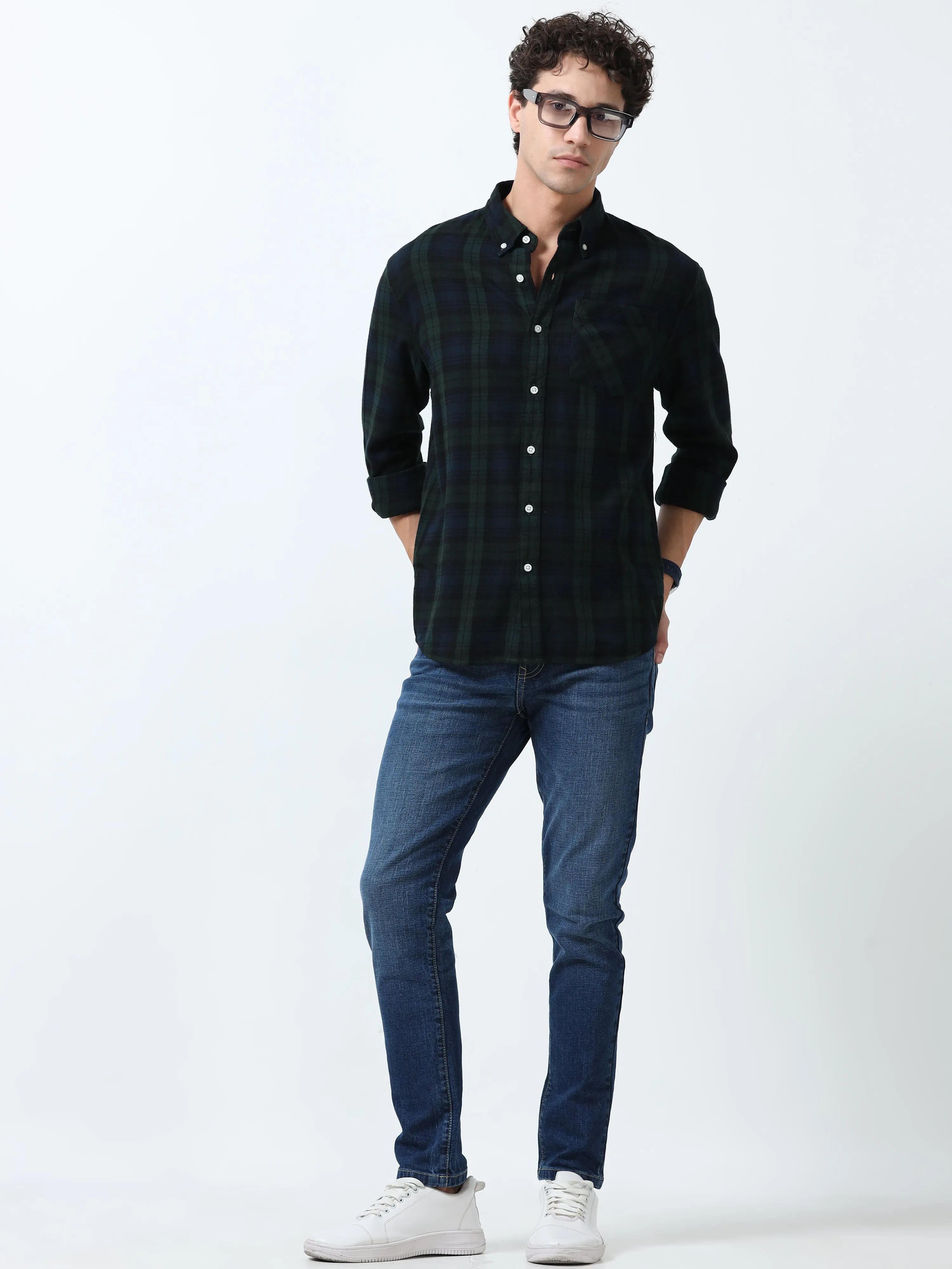 Clio - Brushed Checkered Shirt - Forest Green Checkered