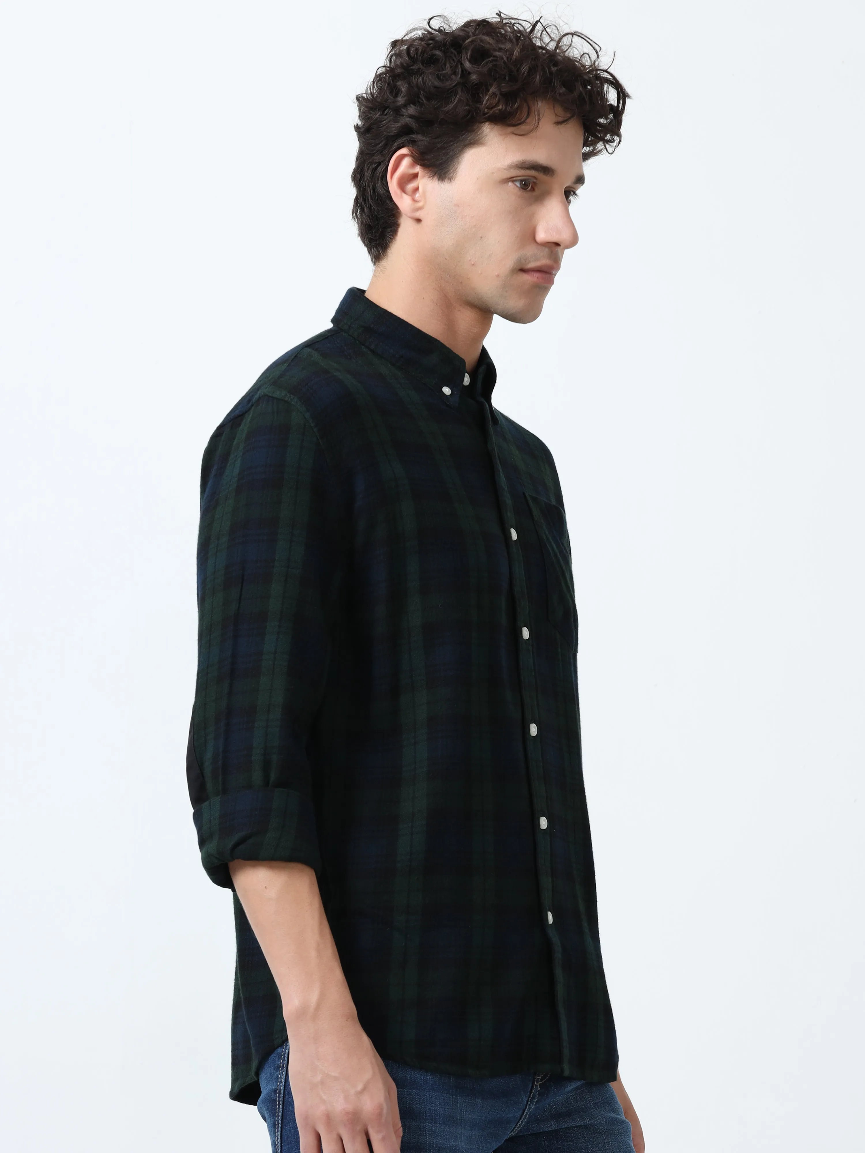 Clio - Brushed Checkered Shirt - Forest Green Checkered