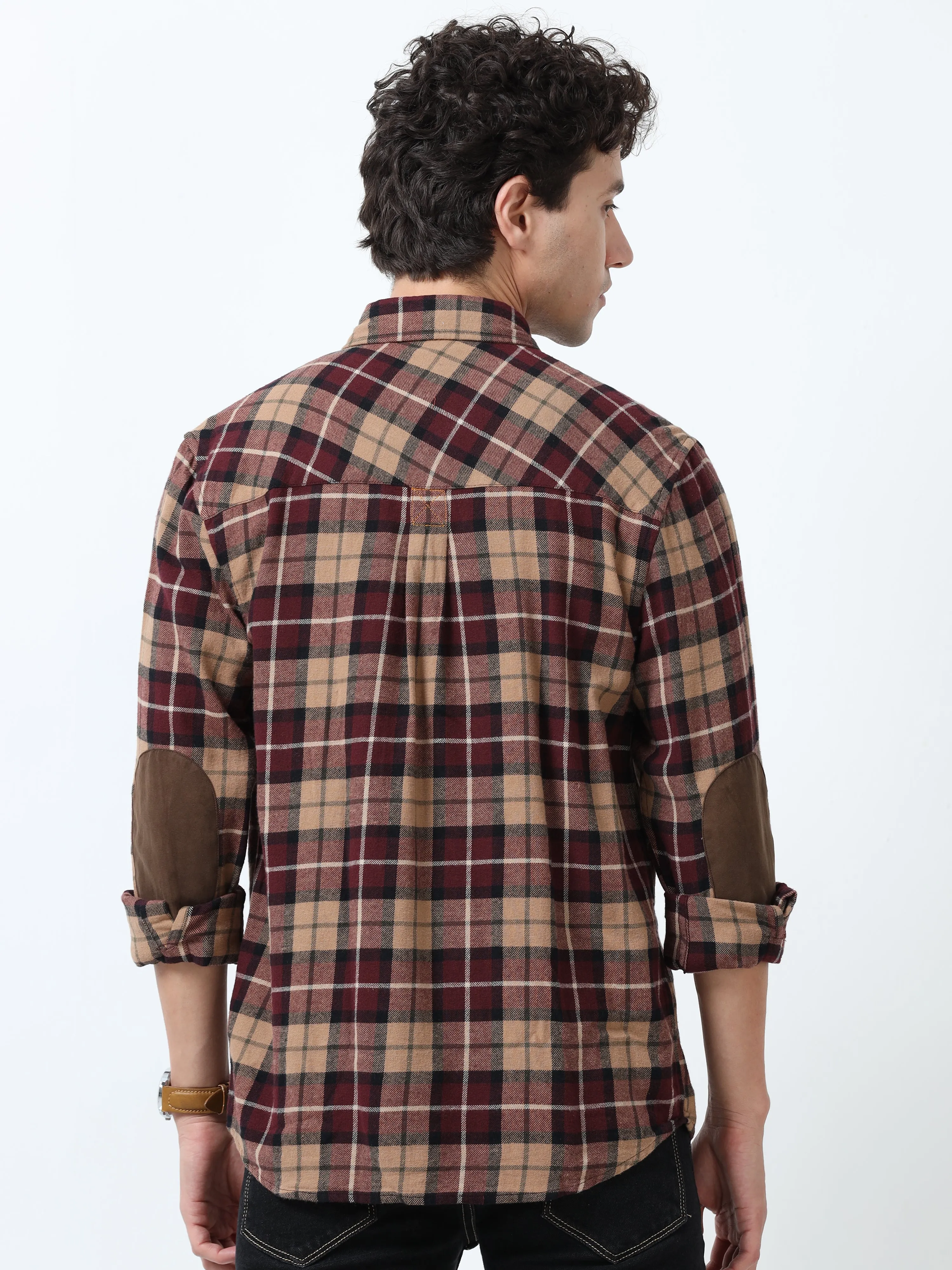 Clio - Brushed Checkered Shirt - Khaki Red