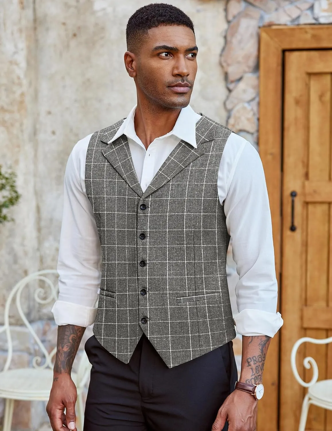 COOFANDY Men's Suit Vests Slim Fit Waistcoat Notch Lapel Casual Formal Vest