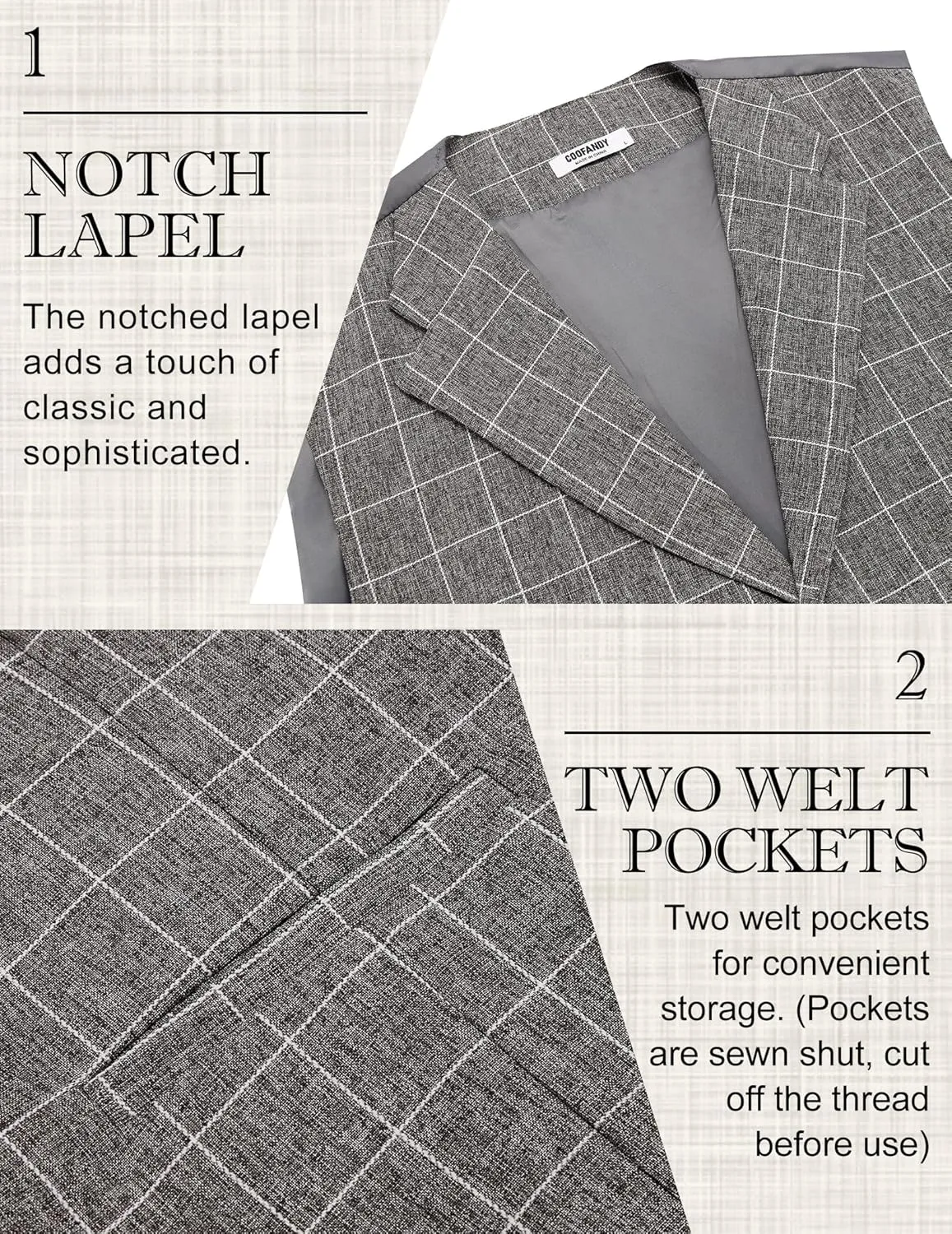 COOFANDY Men's Suit Vests Slim Fit Waistcoat Notch Lapel Casual Formal Vest