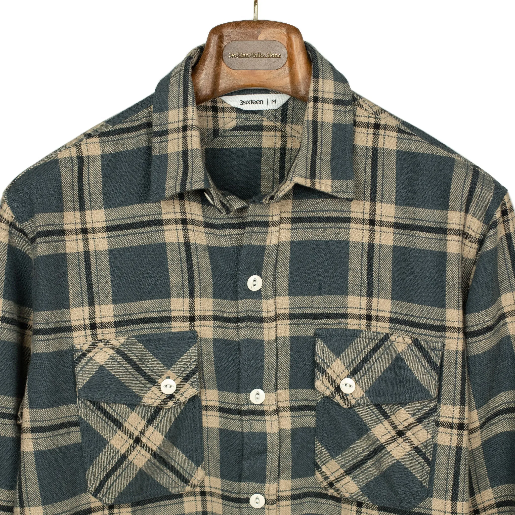Crosscut flannel shirt in slate check cotton
