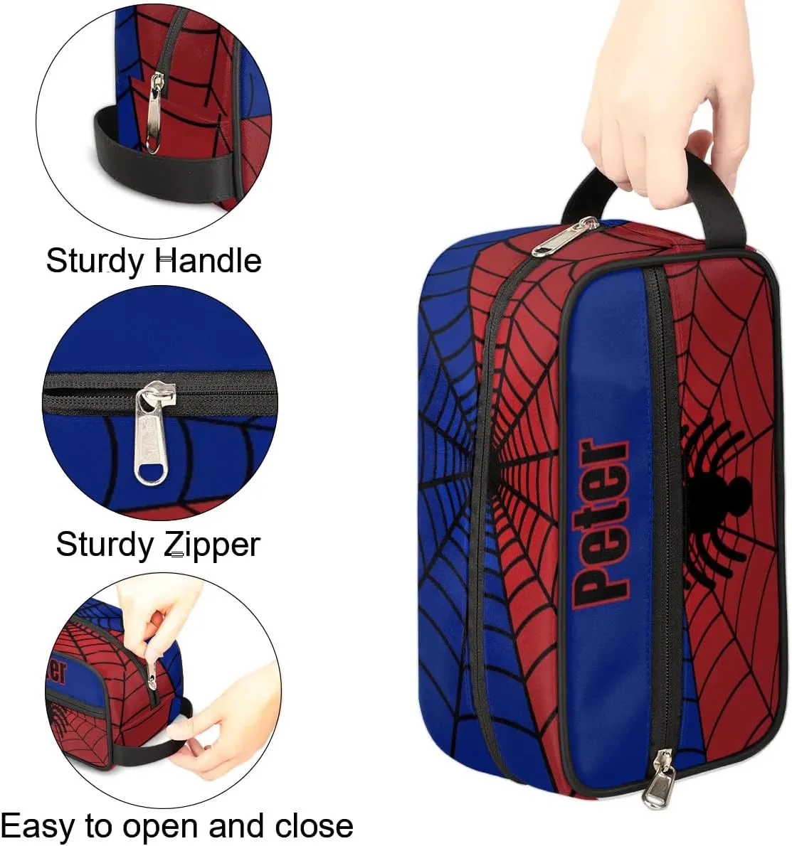 Custom Blue Spider Web Makeup Bag Travel Toiletry Bag for Women, Kids Toiletry Bag Cosmetic Waterproof Small Easy-carry Spider