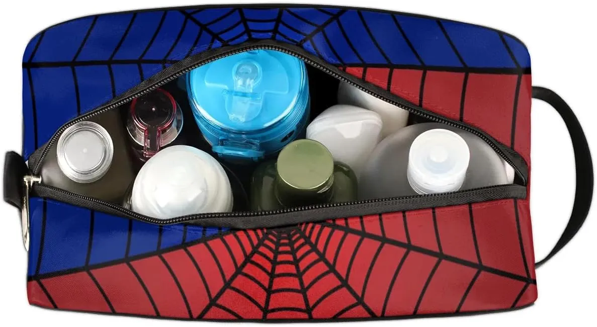 Custom Blue Spider Web Makeup Bag Travel Toiletry Bag for Women, Kids Toiletry Bag Cosmetic Waterproof Small Easy-carry Spider