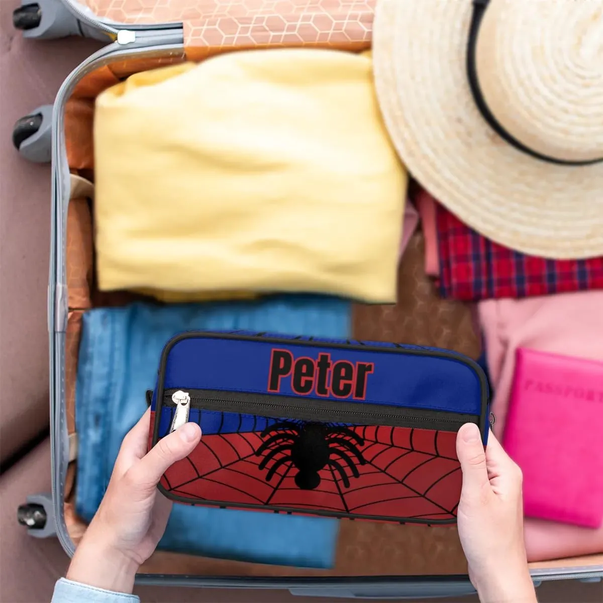 Custom Blue Spider Web Makeup Bag Travel Toiletry Bag for Women, Kids Toiletry Bag Cosmetic Waterproof Small Easy-carry Spider