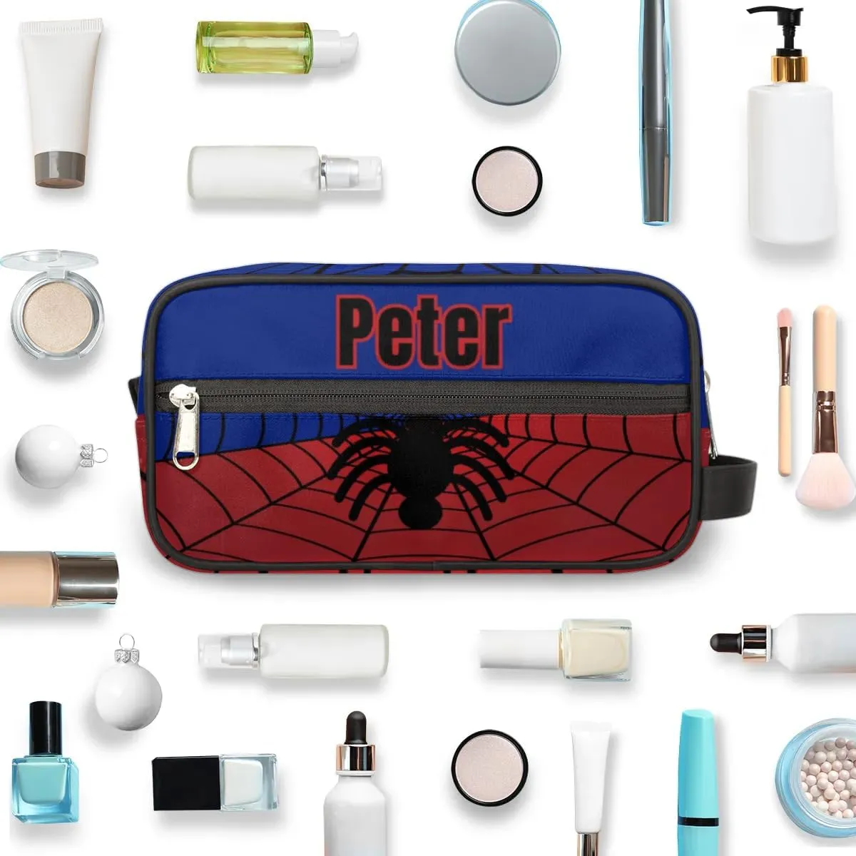 Custom Blue Spider Web Makeup Bag Travel Toiletry Bag for Women, Kids Toiletry Bag Cosmetic Waterproof Small Easy-carry Spider