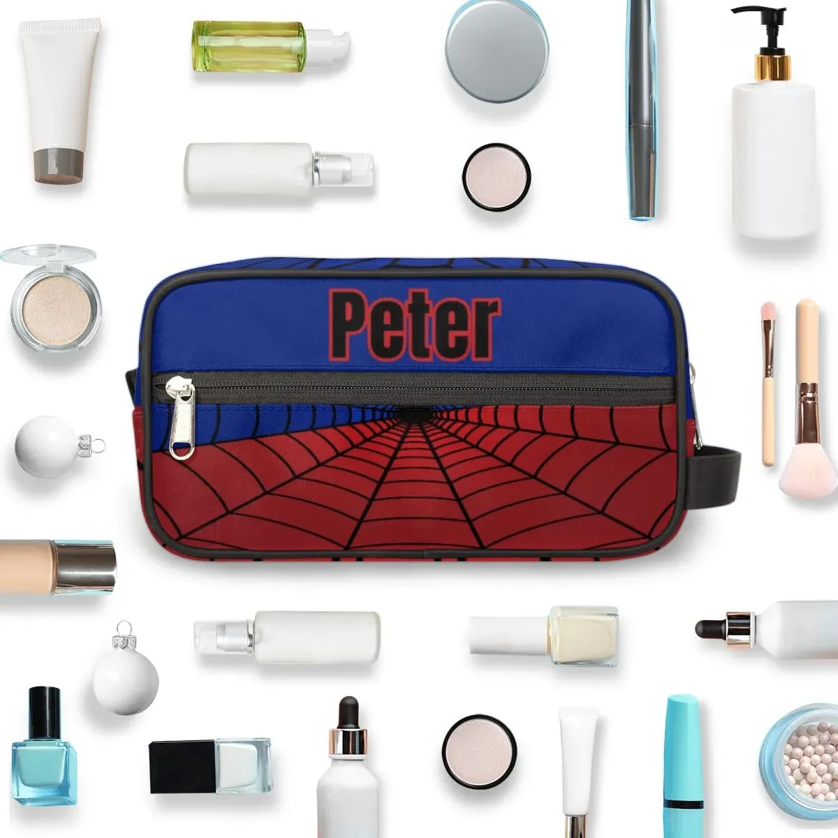Custom Blue Spider Web Makeup Bag Travel Toiletry Bag for Women, Kids Toiletry Bag Cosmetic Waterproof Small Easy-carry