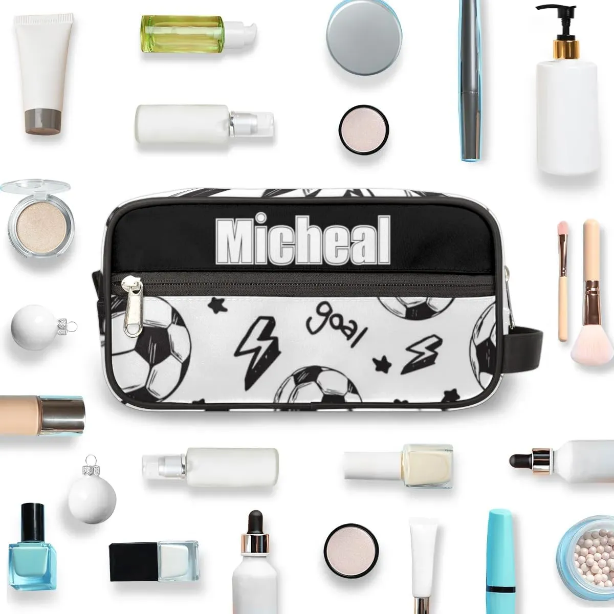 Custom Football Makeup Bag Travel Toiletry Bag for Women, Kids Toiletry Bag Cosmetic Waterproof Small Easy-carry
