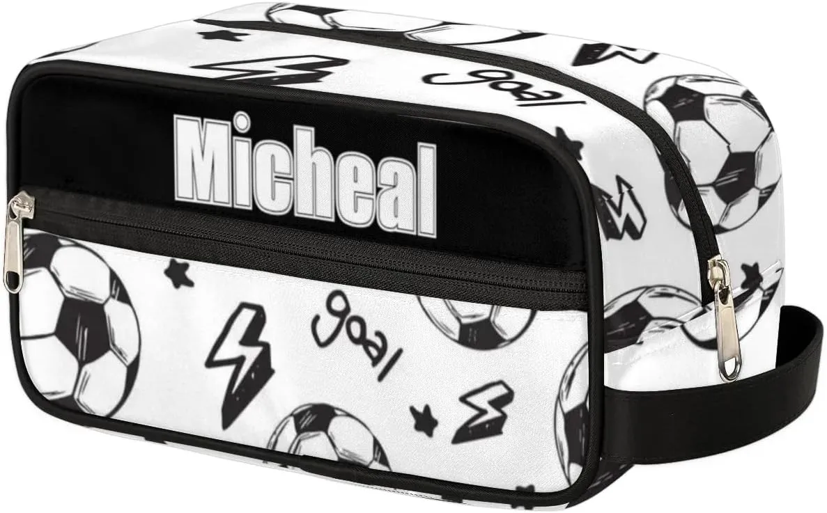 Custom Football Makeup Bag Travel Toiletry Bag for Women, Kids Toiletry Bag Cosmetic Waterproof Small Easy-carry