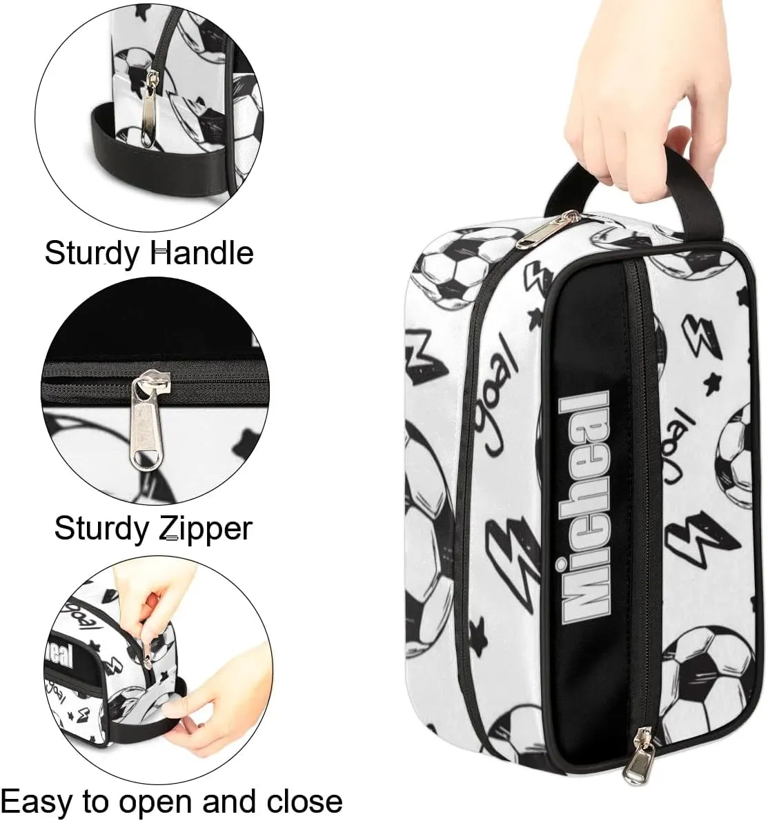 Custom Football Makeup Bag Travel Toiletry Bag for Women, Kids Toiletry Bag Cosmetic Waterproof Small Easy-carry