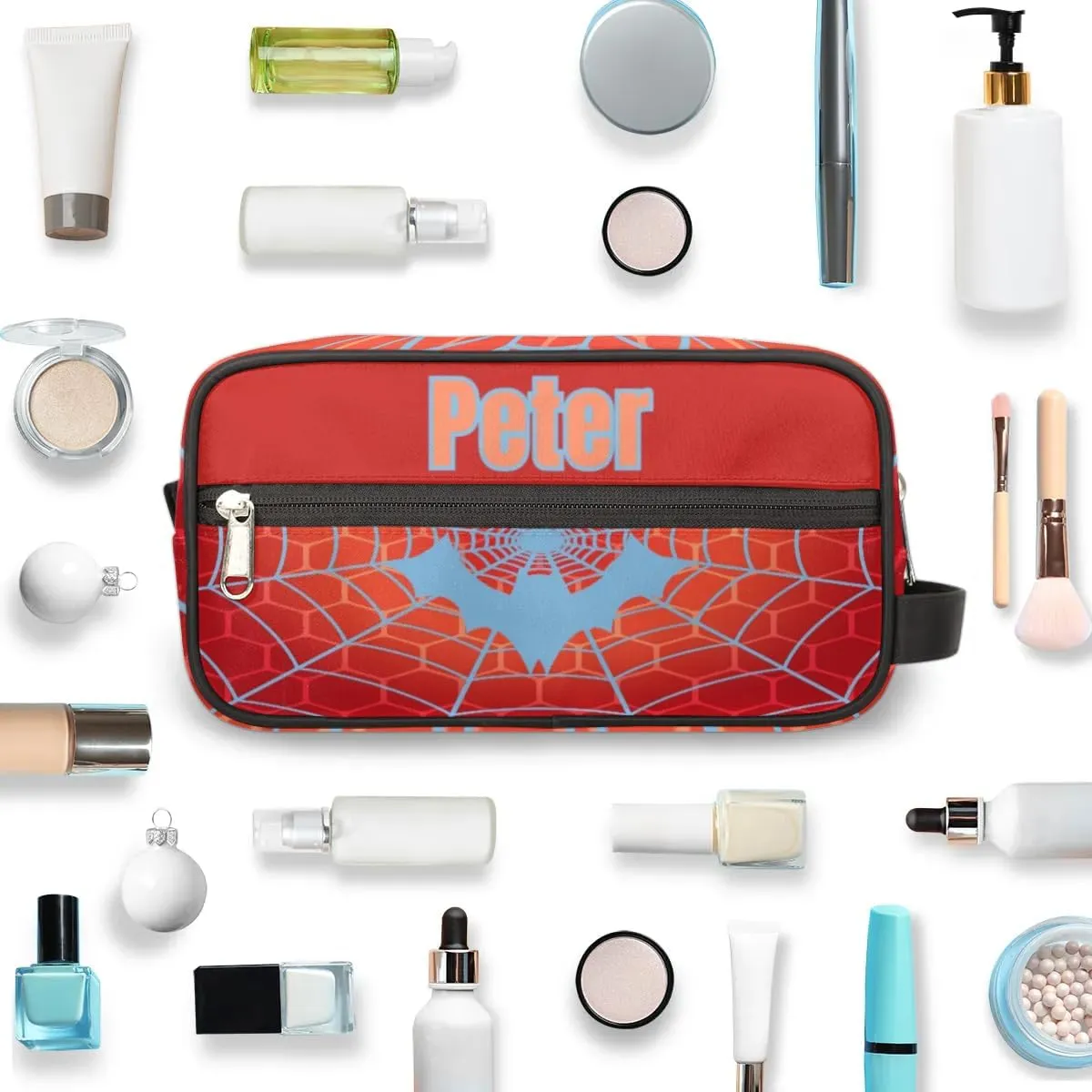 Custom Orange Spider Web Makeup Bag Travel Toiletry Bag for Women, Kids Toiletry Bag Cosmetic Waterproof Small Easy-carry Bat