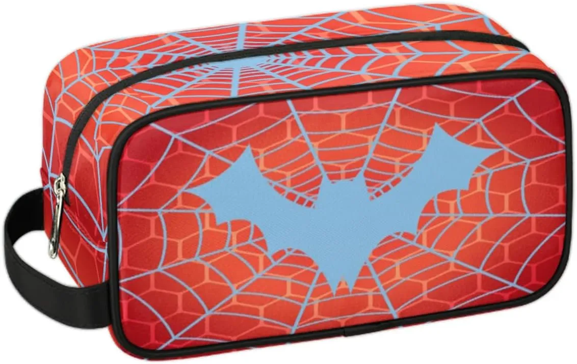 Custom Orange Spider Web Makeup Bag Travel Toiletry Bag for Women, Kids Toiletry Bag Cosmetic Waterproof Small Easy-carry Bat