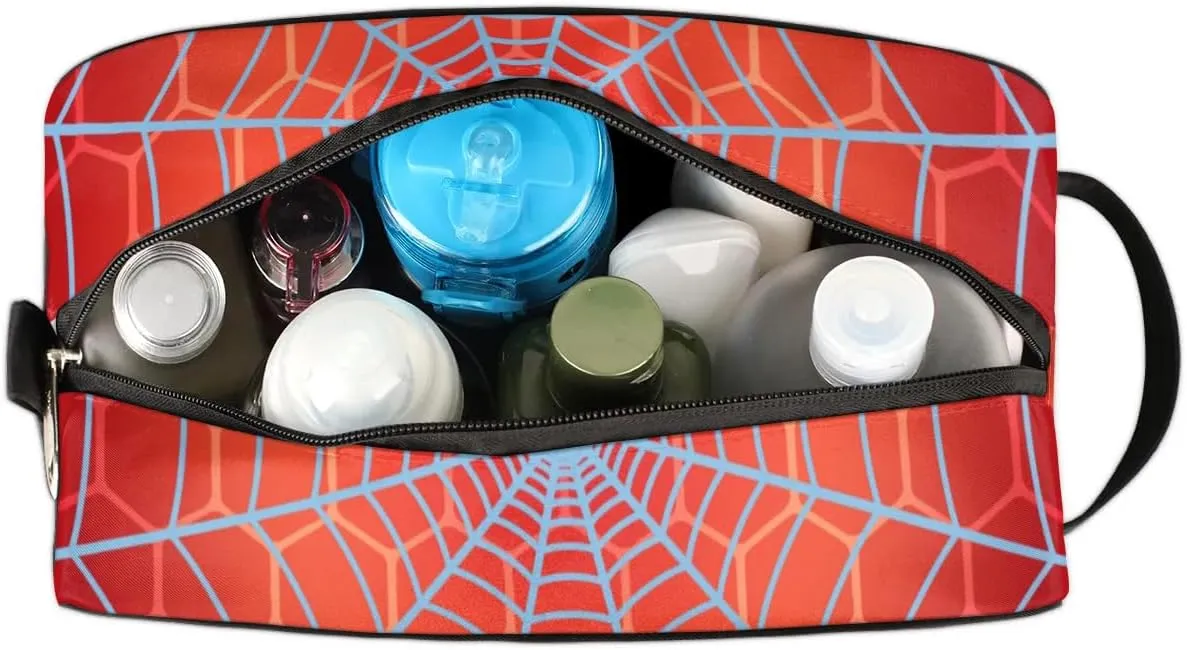 Custom Orange Spider Web Makeup Bag Travel Toiletry Bag for Women, Kids Toiletry Bag Cosmetic Waterproof Small Easy-carry Bat