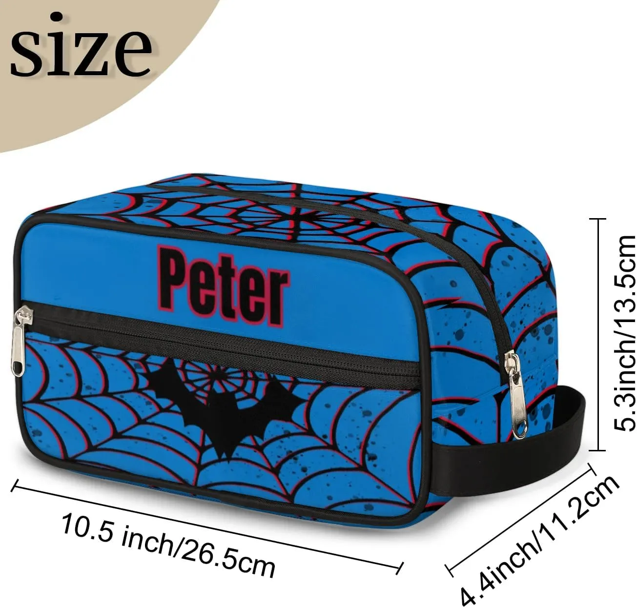 Custom Red Blue Spider Web Makeup Bag Travel Toiletry Bag for Women, Kids Toiletry Bag Cosmetic Waterproof Small Easy-carry Bat