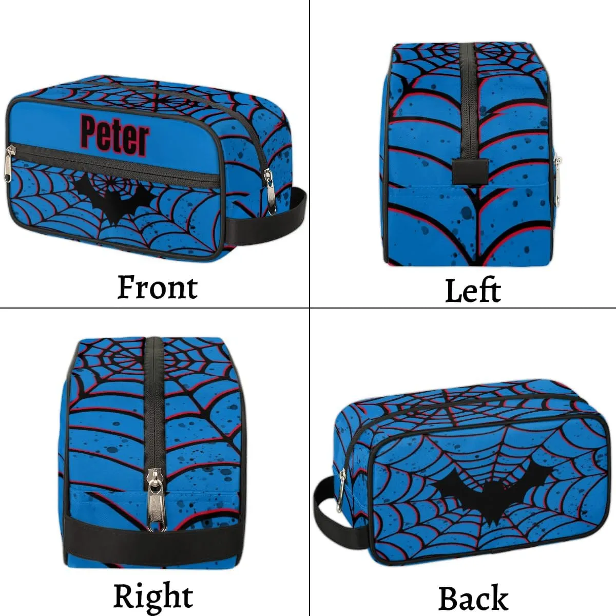 Custom Red Blue Spider Web Makeup Bag Travel Toiletry Bag for Women, Kids Toiletry Bag Cosmetic Waterproof Small Easy-carry Bat