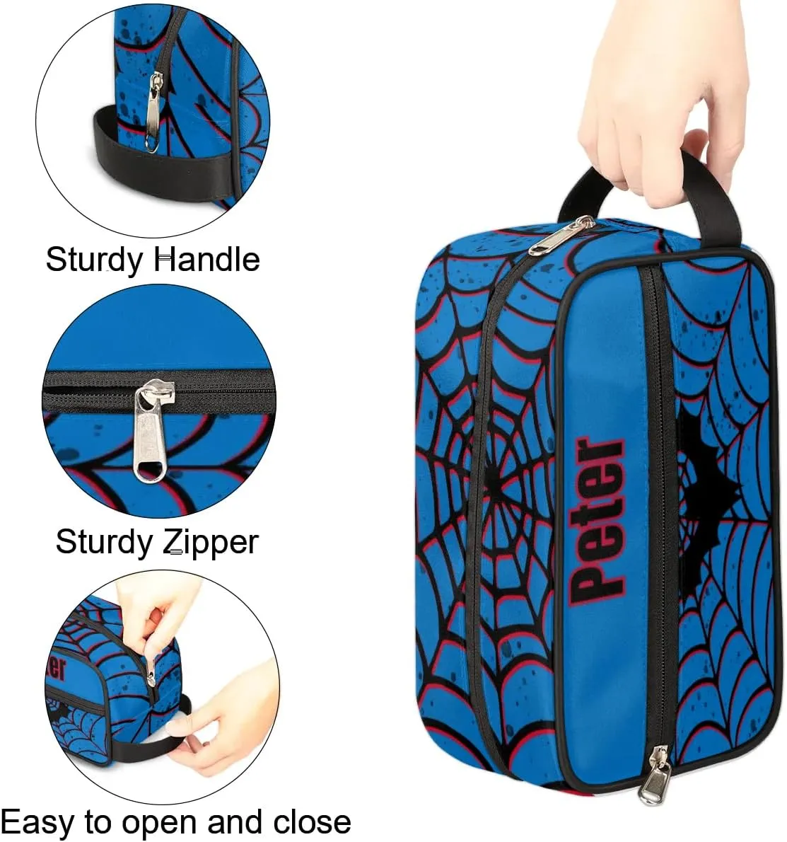 Custom Red Blue Spider Web Makeup Bag Travel Toiletry Bag for Women, Kids Toiletry Bag Cosmetic Waterproof Small Easy-carry Bat