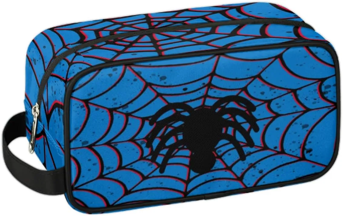 Custom Red Blue Spider Web Makeup Bag Travel Toiletry Bag for Women, Kids Toiletry Bag Cosmetic Waterproof Small Easy-carry Spider