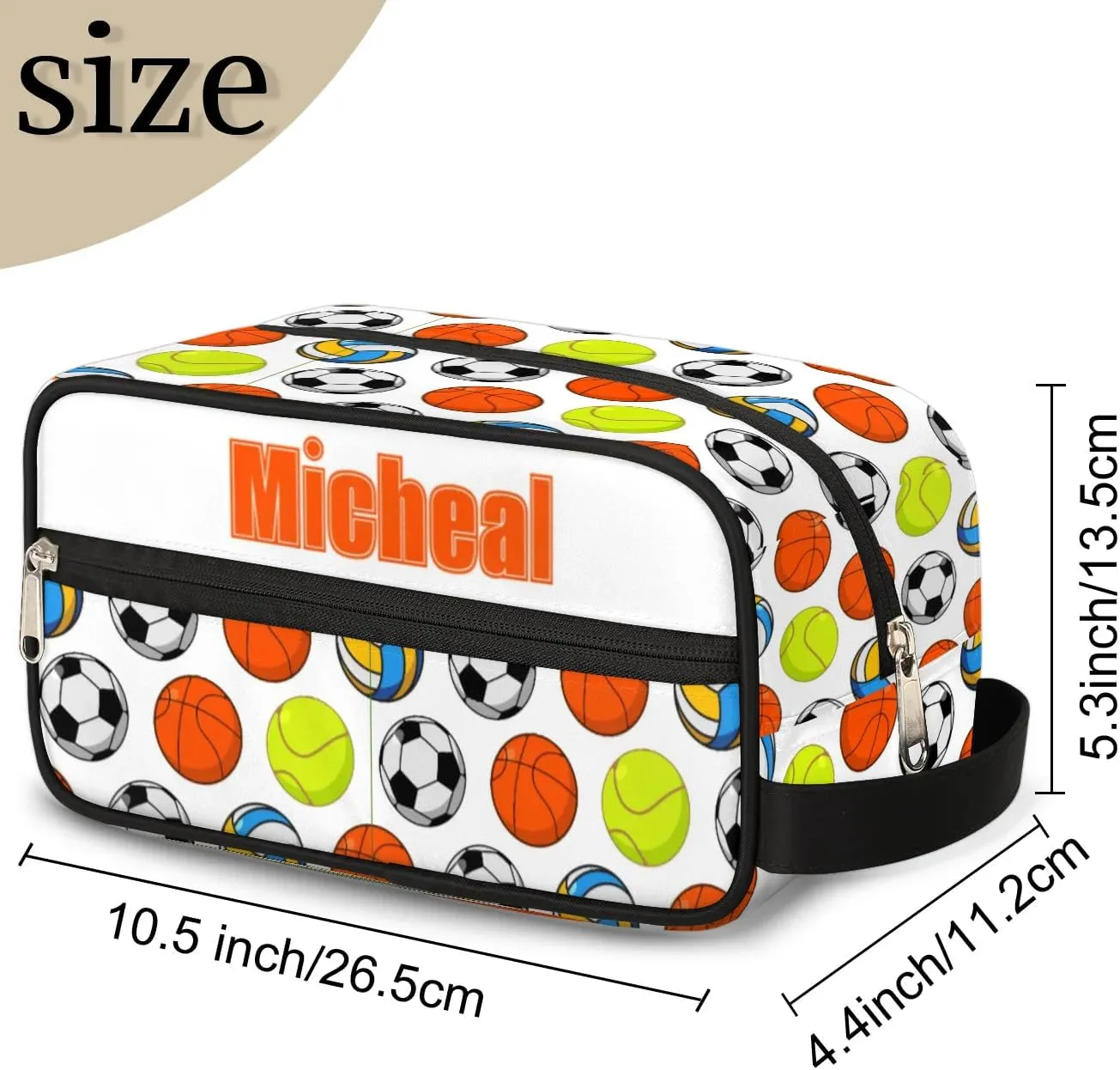 Custom Sport Balls(3) Makeup Bag Travel Toiletry Bag for Women, Kids Toiletry Bag Cosmetic Waterproof Small Easy-carry